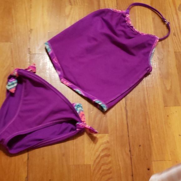 Like New Purple & Pink Girl's Zig Zag Tankini Sz 7 - Picture 7 of 8